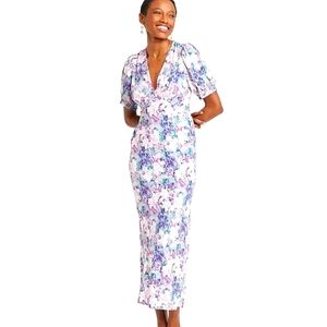 A NEW DAY Crepe Puff Short Sleeve Midi Dress In Abstract Print. Blue/purple. XS